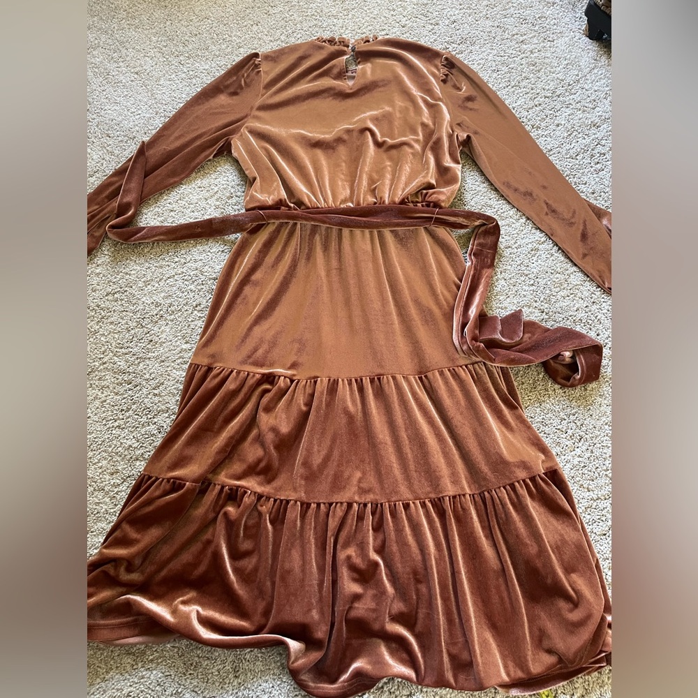 Bohme Women’s Long Sleeve Velvet Dress Size Small Rose Pink Holiday Cottagecore - Picture 12 of 14